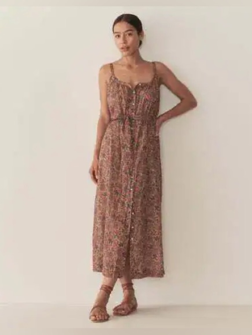 Doen Nevita Belted Organic Cotton Voile Floral Midi Dress